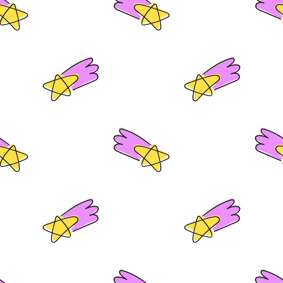 Kids seamless pattern with falling stars. Cute hand drawn design. Illustration o white background. vector