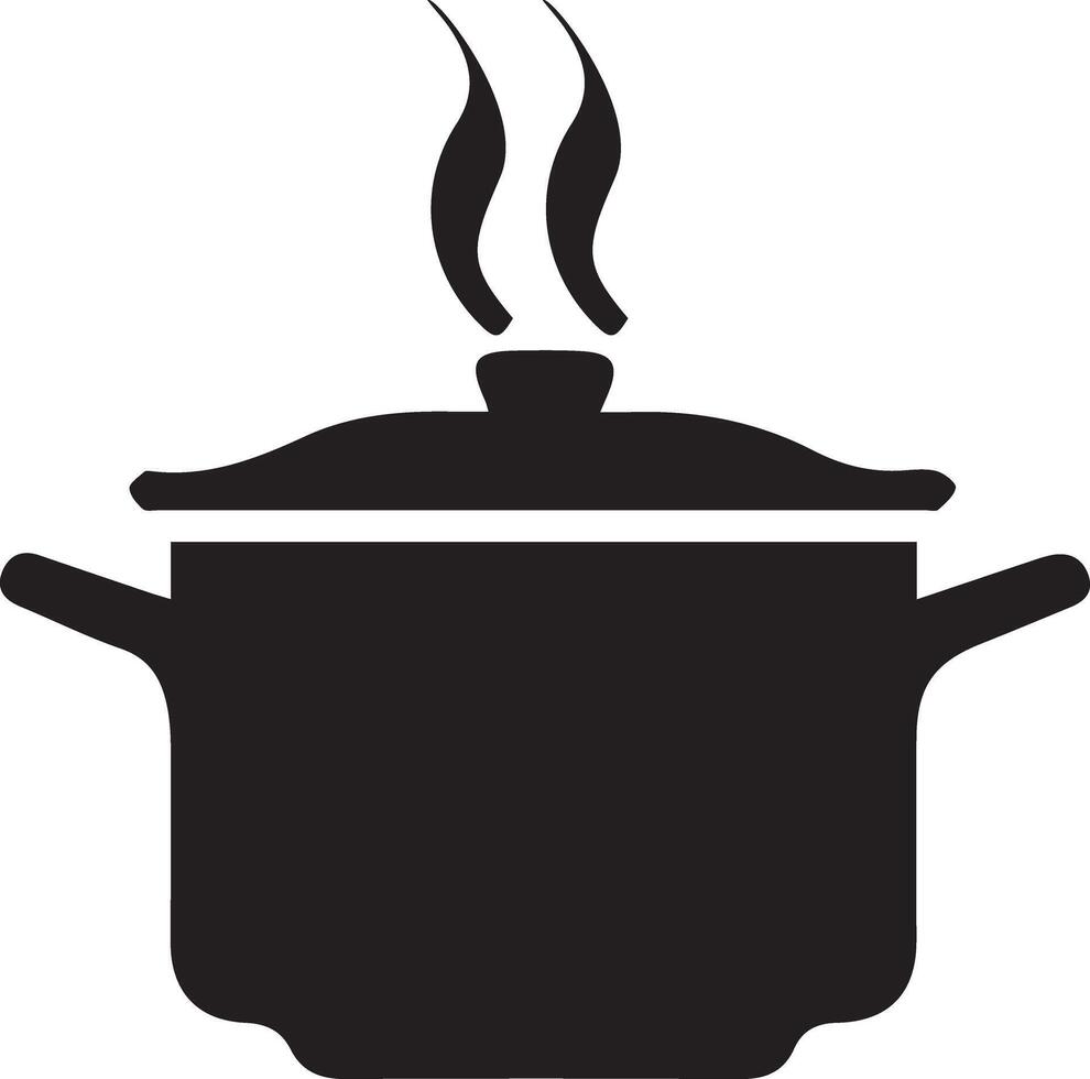 Cooking pot icon, flat black silhouette vector
