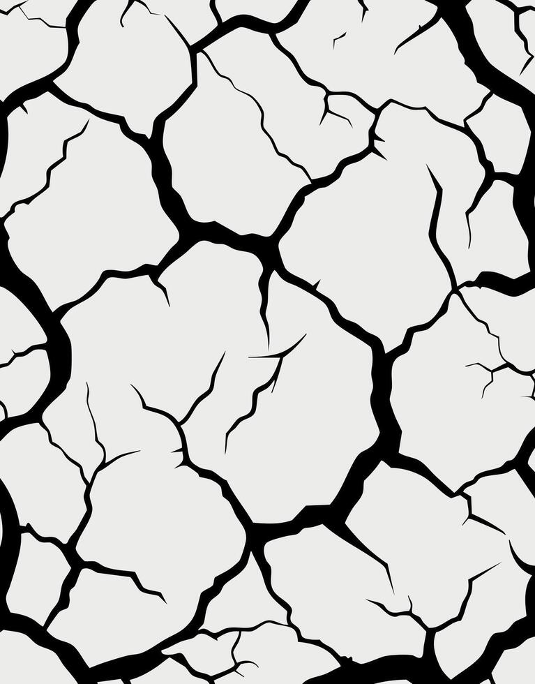 Cracked Dry Earth Texture Black and White Abstract Ground Pattern vector
