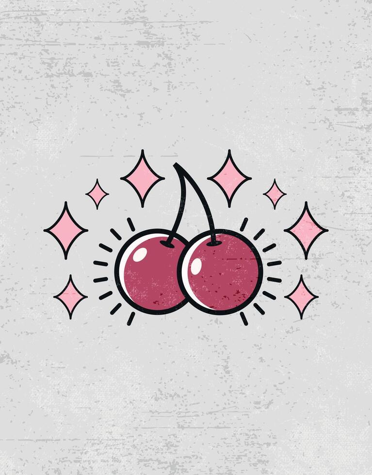Pop Art Cherries with Diamonds on Grunge Light Background vector