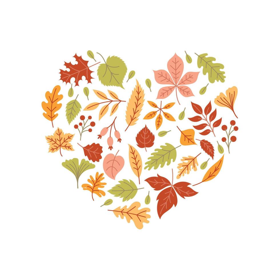 Fall leaves heart illustration vector