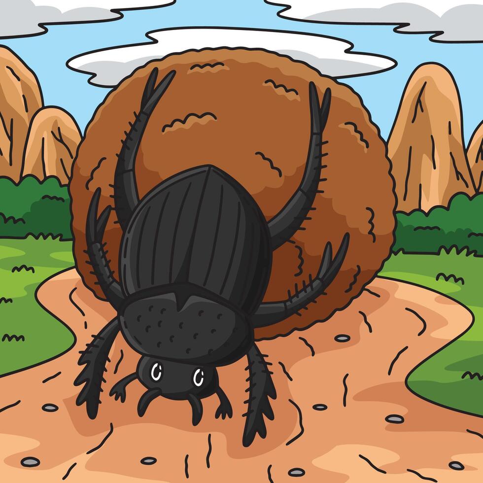 Insect Dung Beetle Animal Colored Cartoon vector