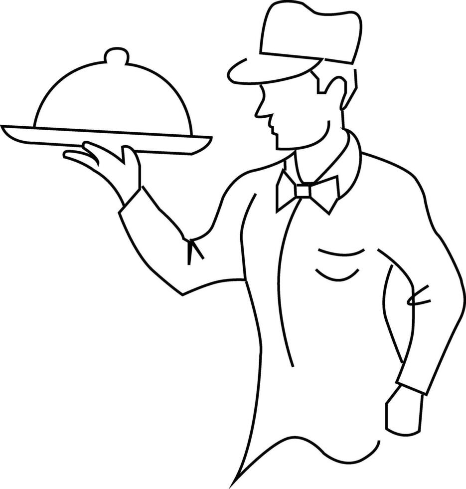 Professional Waiter Line Art vector