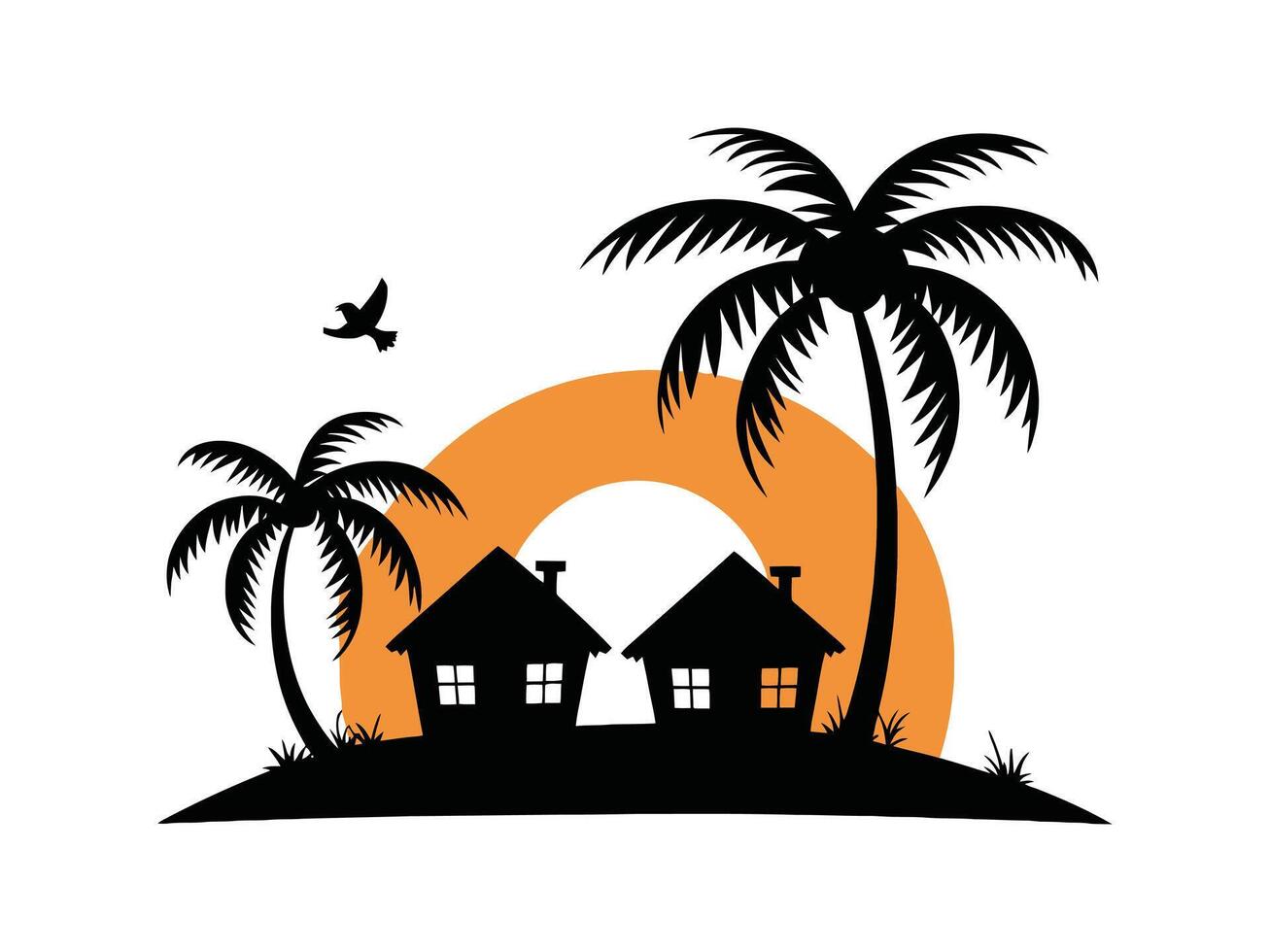 Tropical Sunset Illustration for Scenic Beach House Decor and Travel Art vector