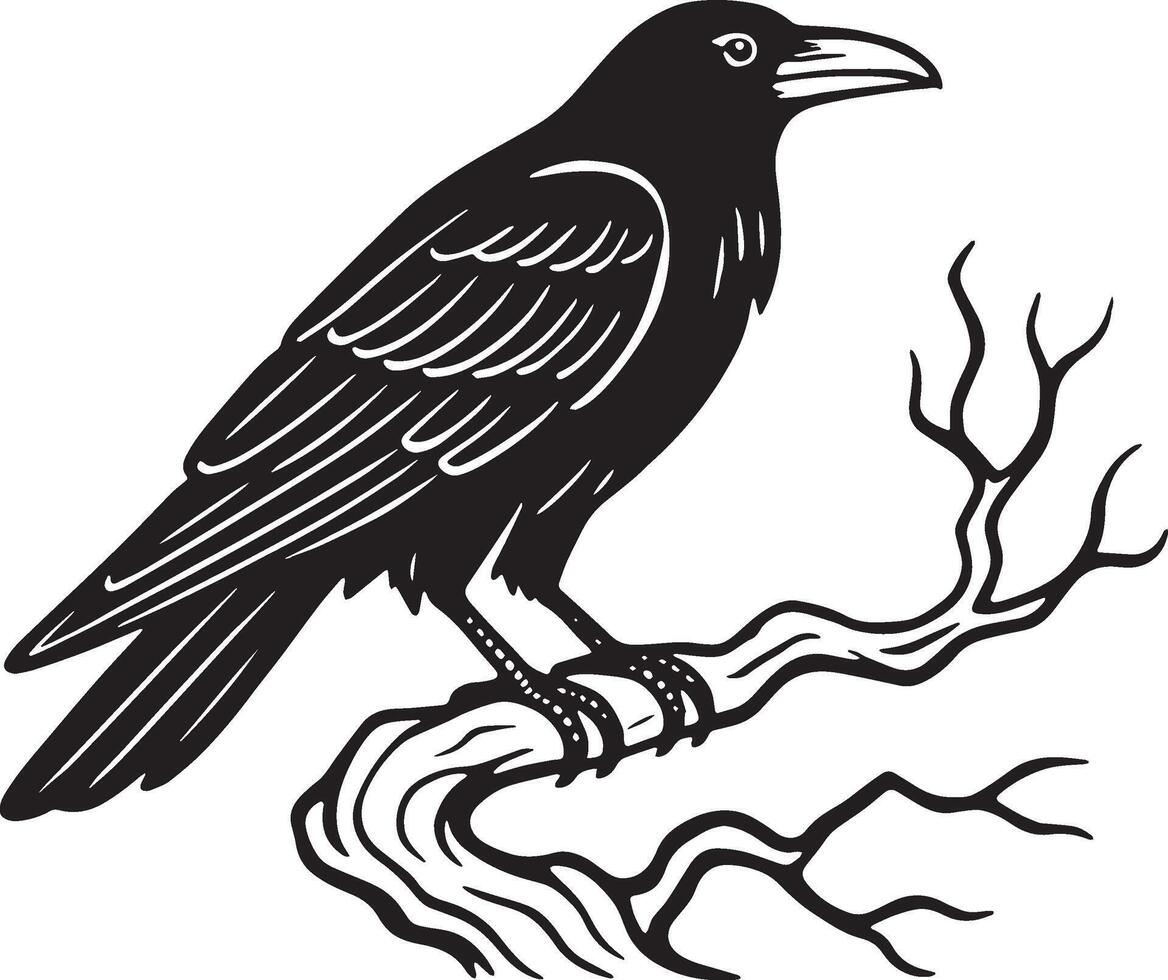 a black crow sitting on a branch vector