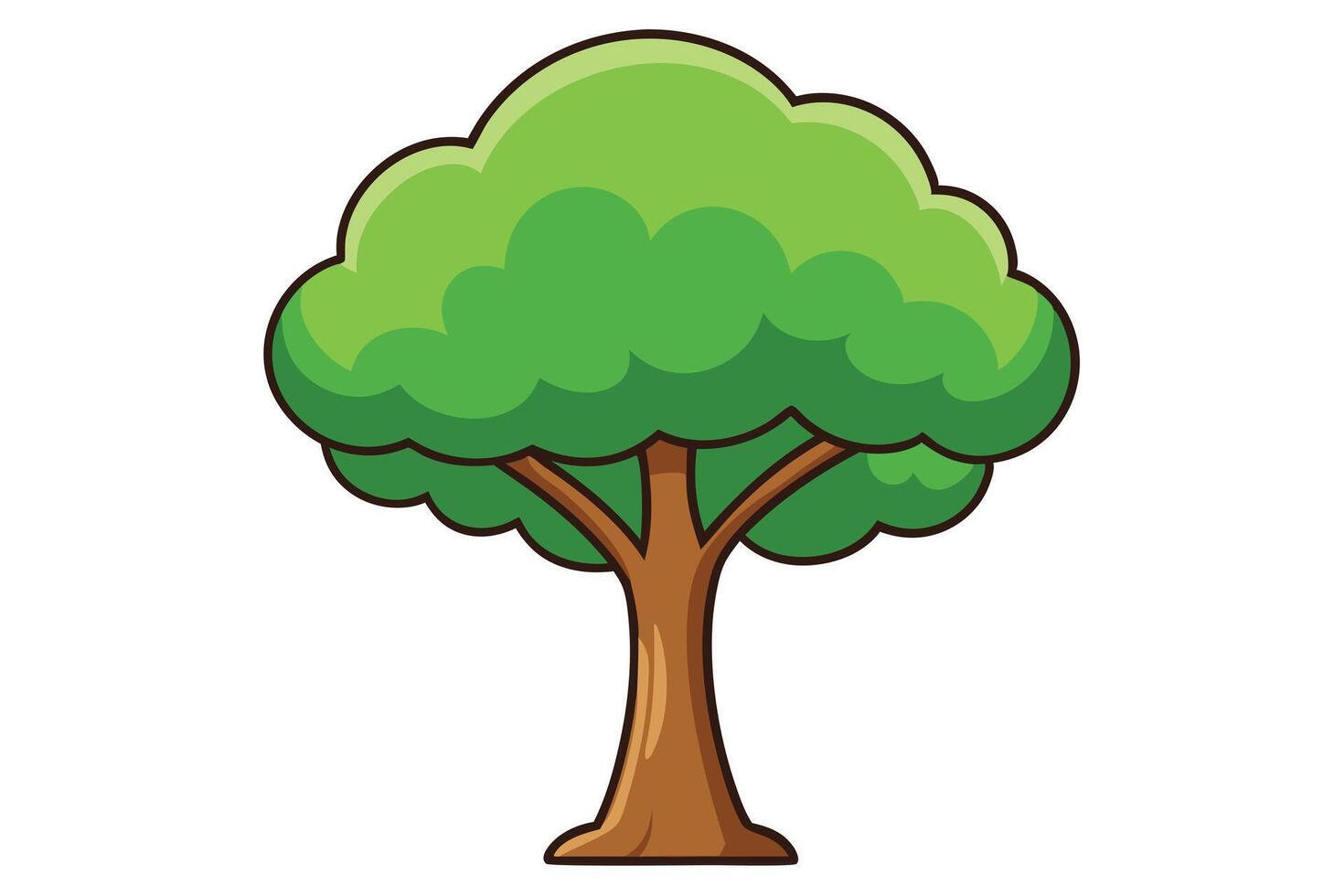 Charming Cartoon Tree Illustration A Cheerful Green Tree in a Whimsical Setting, Perfect for Childrens Books and Nature-Themed Designs vector