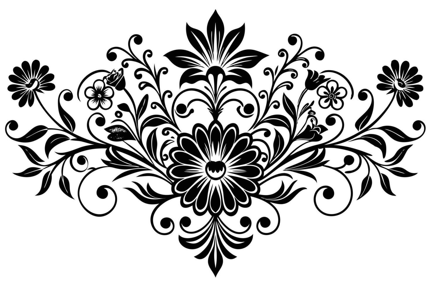 Elegant Black and White Floral Design Intricate Flourish of Flowers and Swirls for Wedding Invitations, Elegant Decor vector