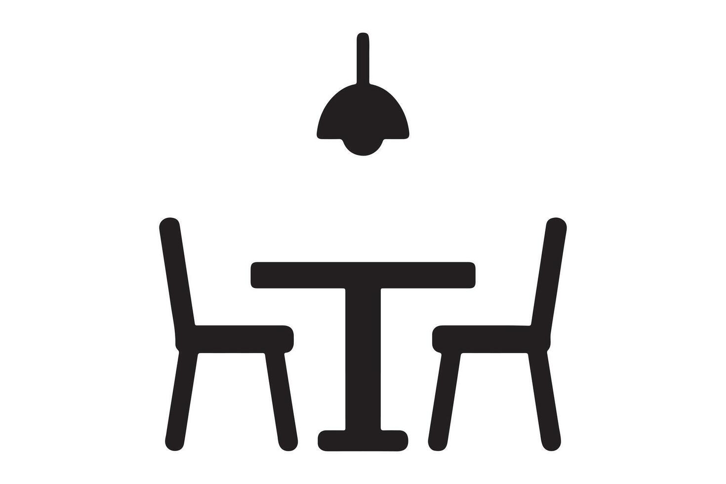 Black silhouette of a table with chairs and a lamp above vector