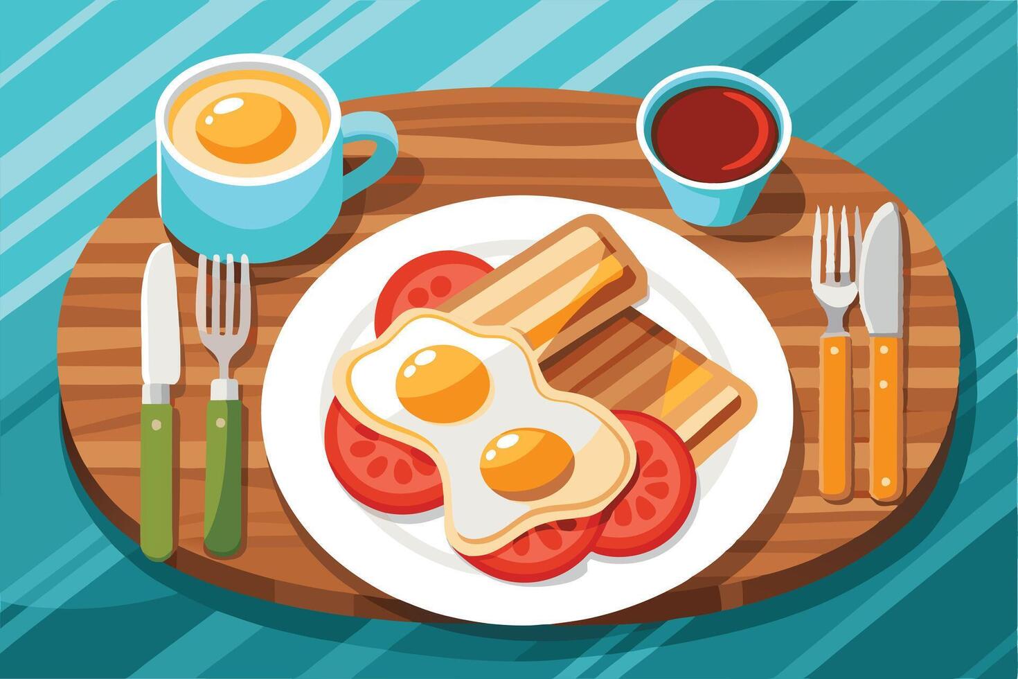 Breakfast with eggs, toast, and coffee vector