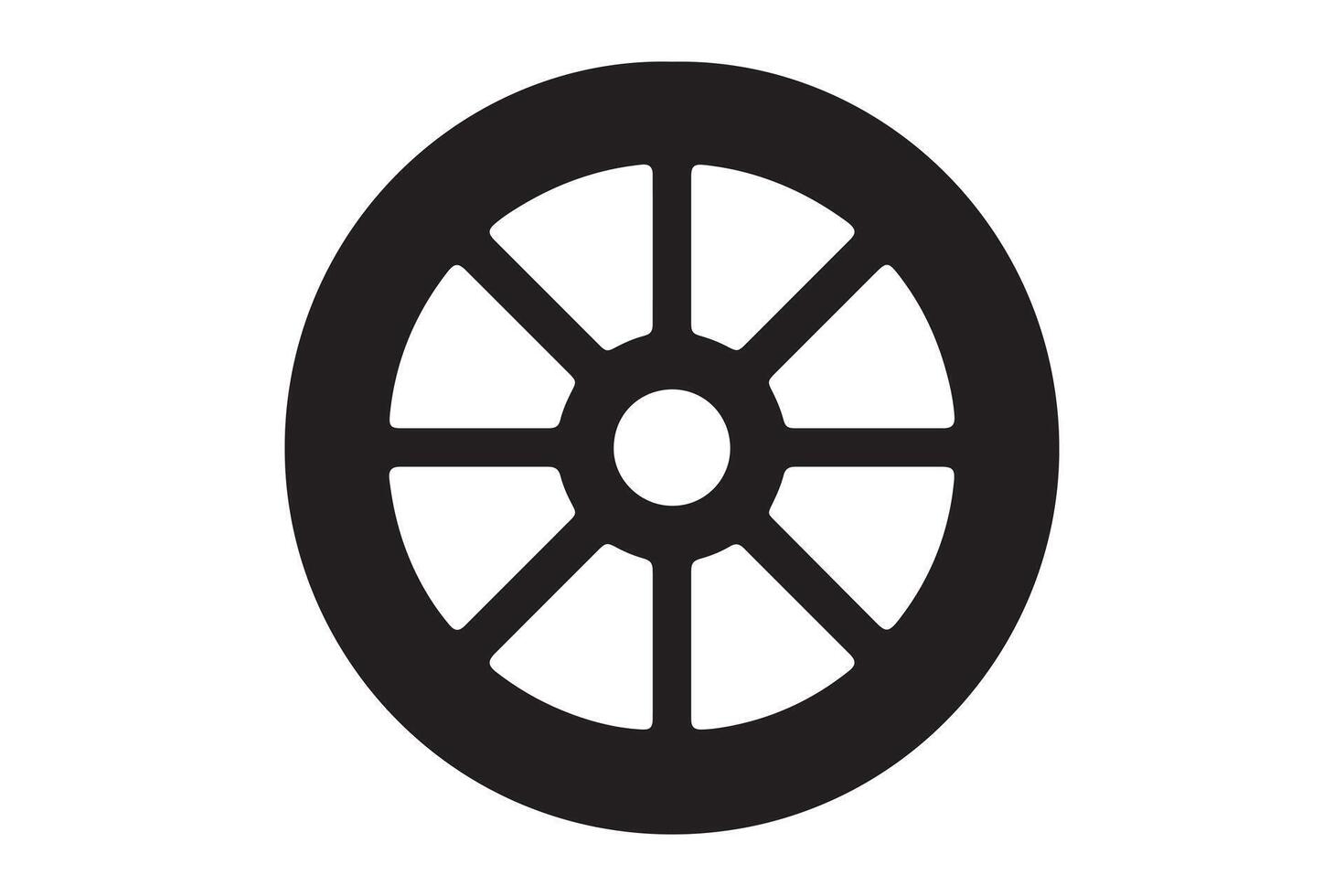 Black dharma wheel with eight spokes on a white background vector
