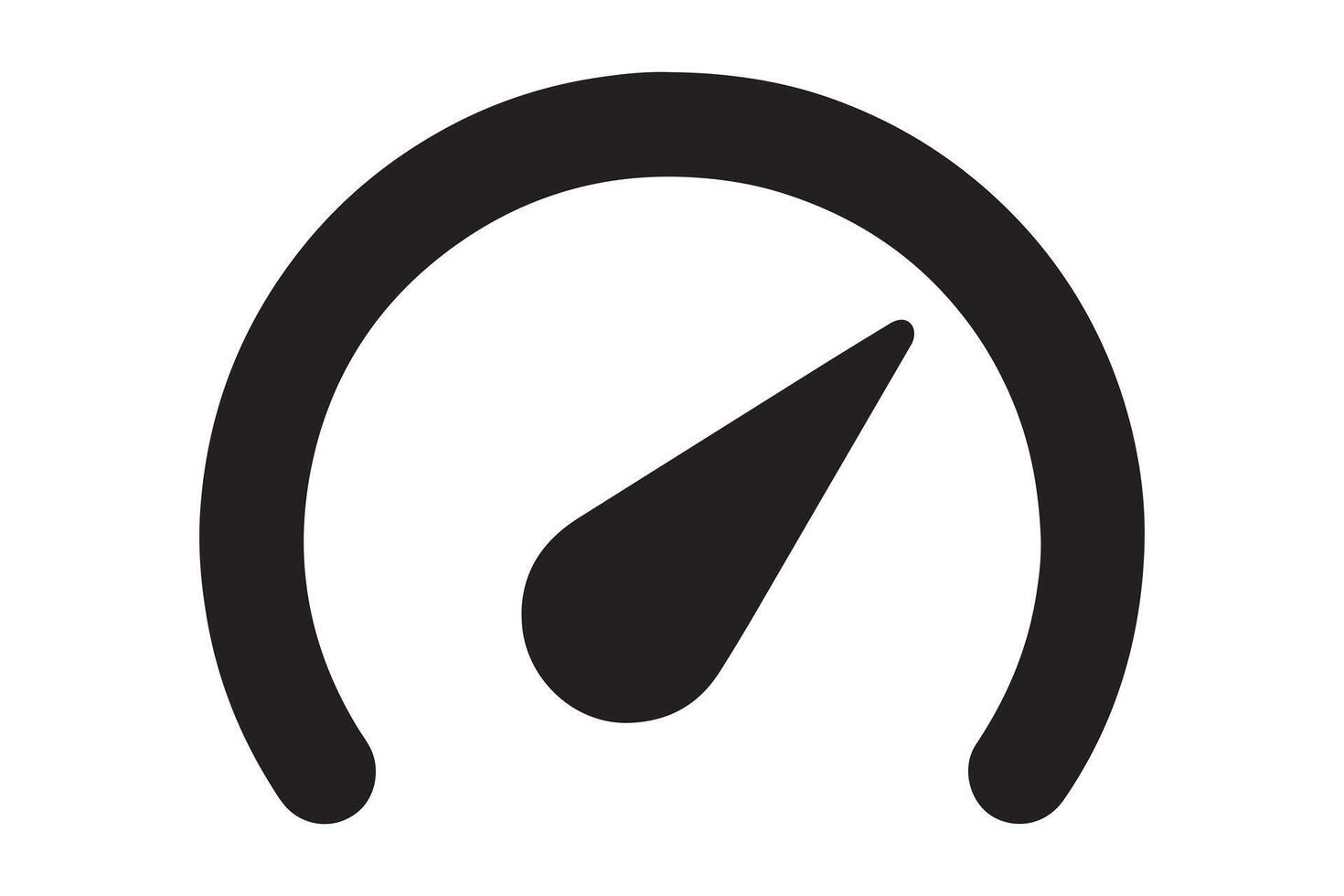 Black speedometer icon with needle pointing to the center vector