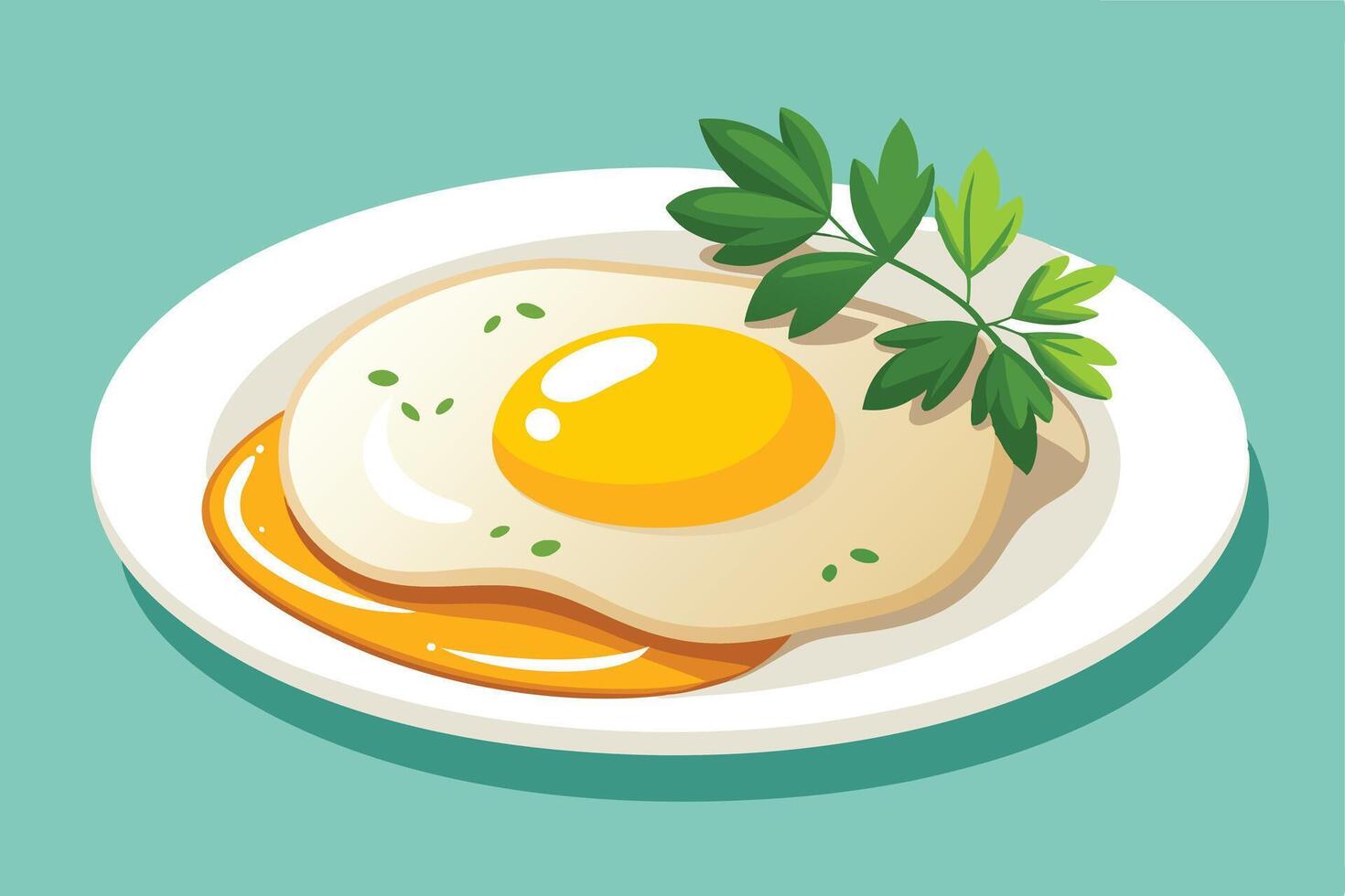 Delicious Sunny-Side Up Egg on Plate, Garnished with Parsley, Appealing Breakfast Food, Simple Meal, Bright and Cheerful Mood vector