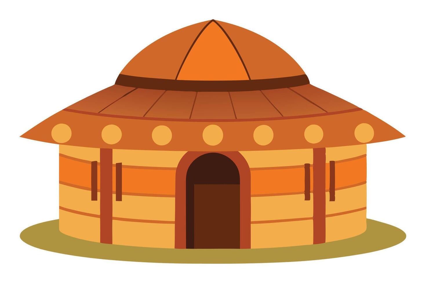 Charming Orange Hut Illustration A Whimsical Round House in a Serene Setting, Perfect for Childrens Books and Tribal Decor vector