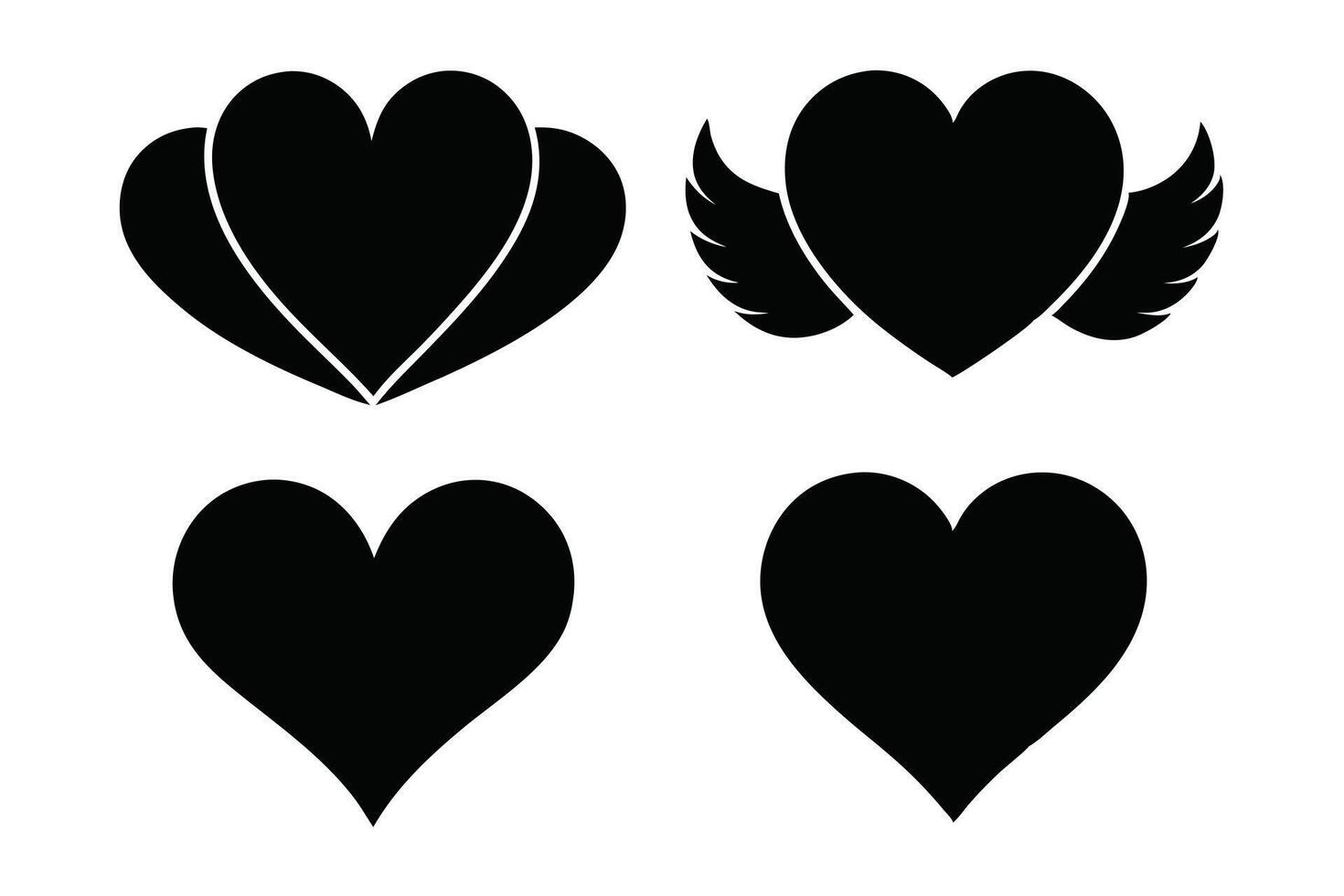 Romantic Black Heart Icons Four Stylish Love Symbols for Valentines Day Designs, Website Decoration, and Romantic Mood Boards vector