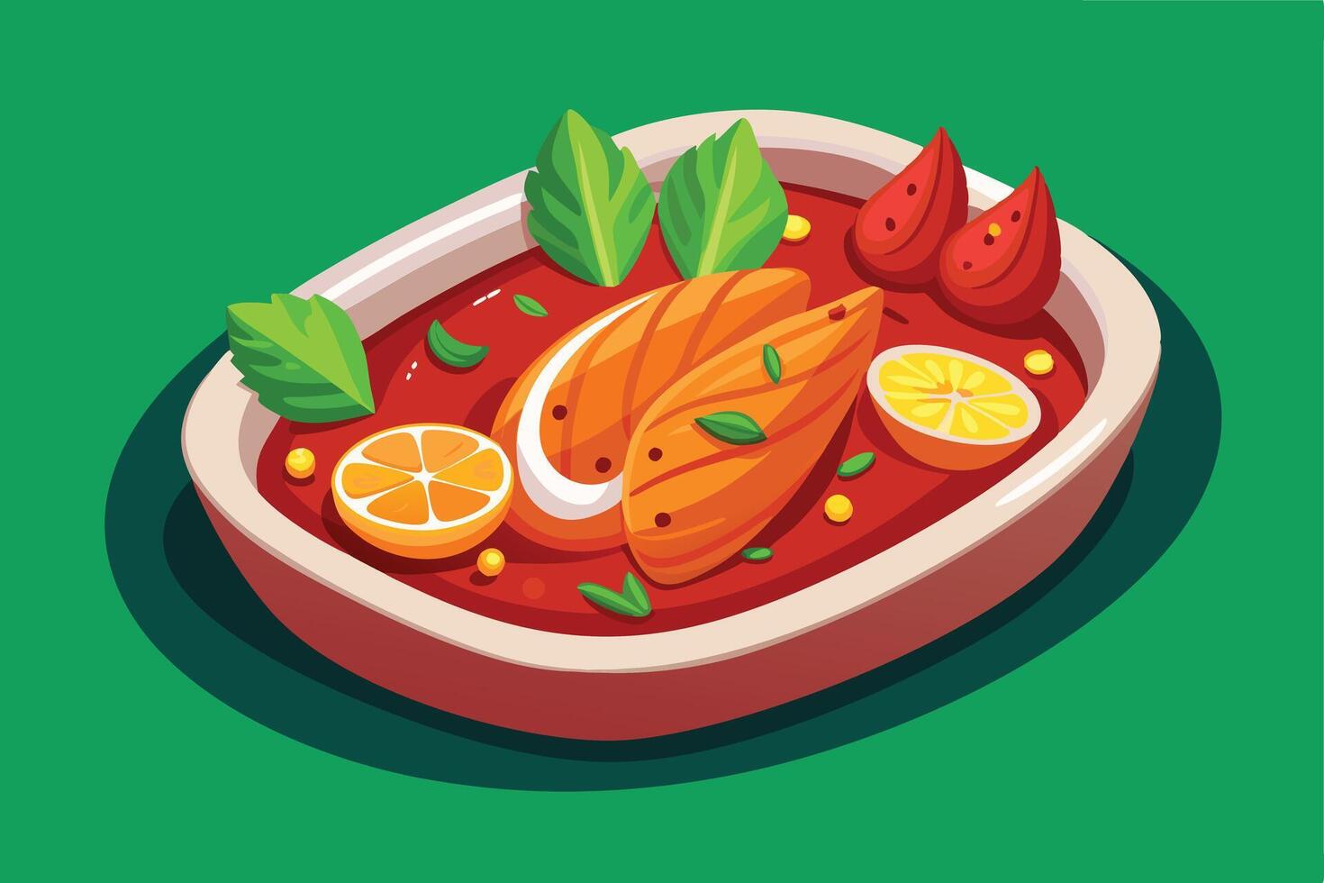 Delicious Spicy Meatballs in Rich Red Sauce, Served on a Plate with Garnish, Appetising Food Illustration vector