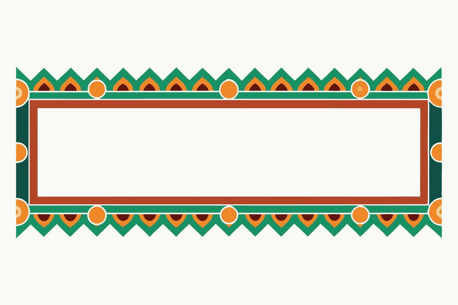 Vibrant Green and Orange Decorative Border Frame, Perfect for Festive Designs and Tribal-Inspired Projects, Adding a Cheerful and Playful Mood vector