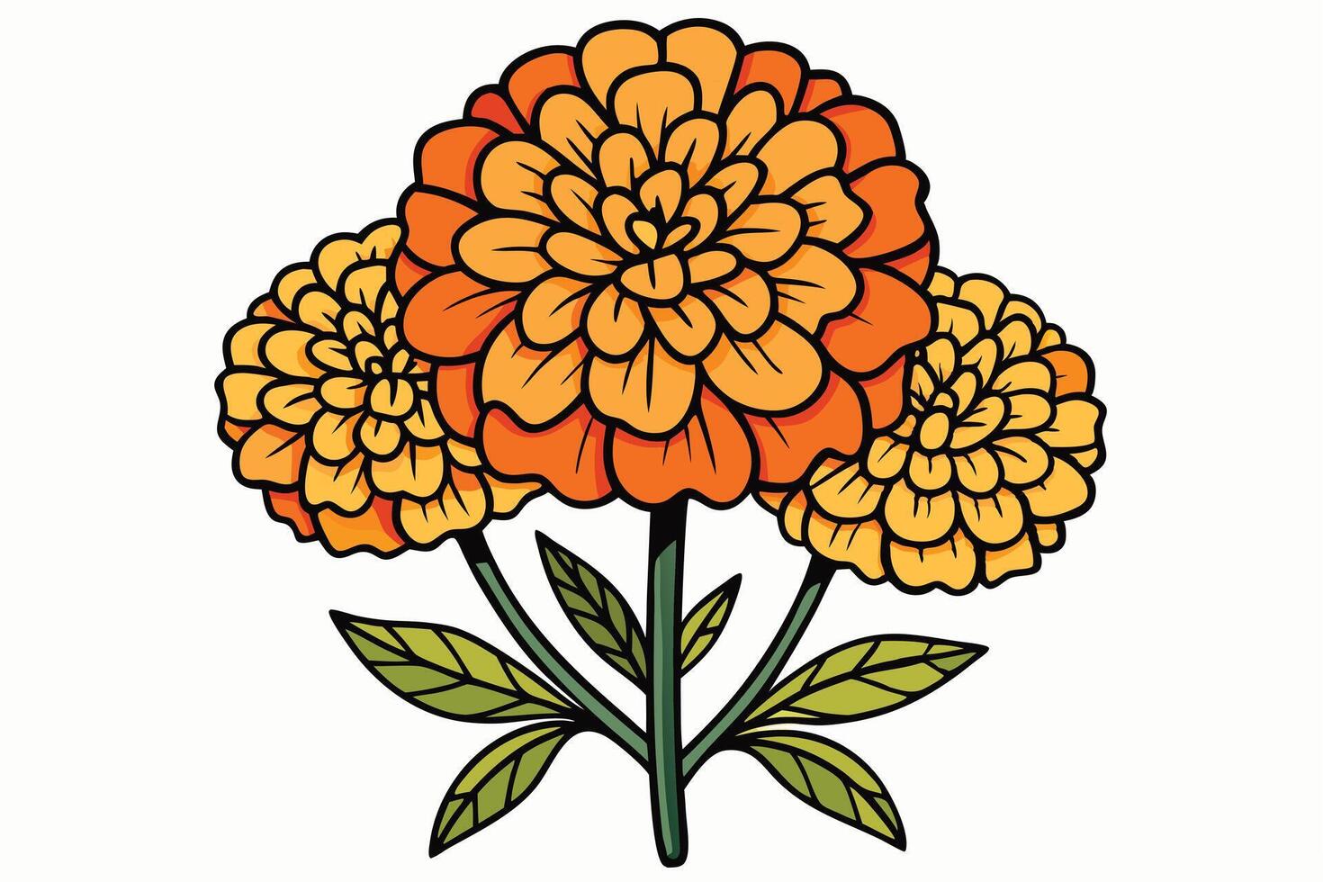 Vibrant Orange Marigolds Blooming in a Cheerful, Whimsical Illustration, Perfect for Day of the Dead or Autumn Designs vector