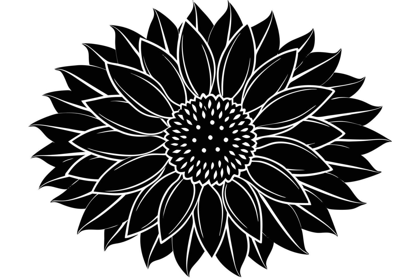 Majestic Black and White Sunflower Silhouette A Dramatic Floral Illustration for Designs - Professional digital artwork with vibrant colors and detailed composition vector