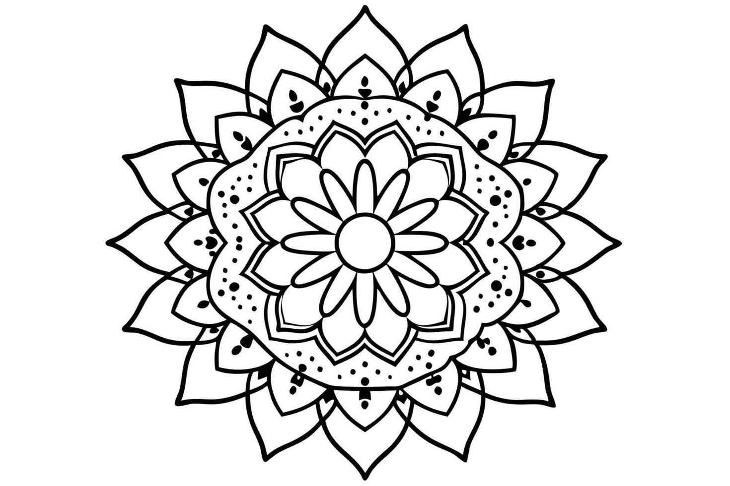 Serene Black and White Mandala Design Intricate Floral Pattern for Coloring, Meditation, and Spiritual Art vector