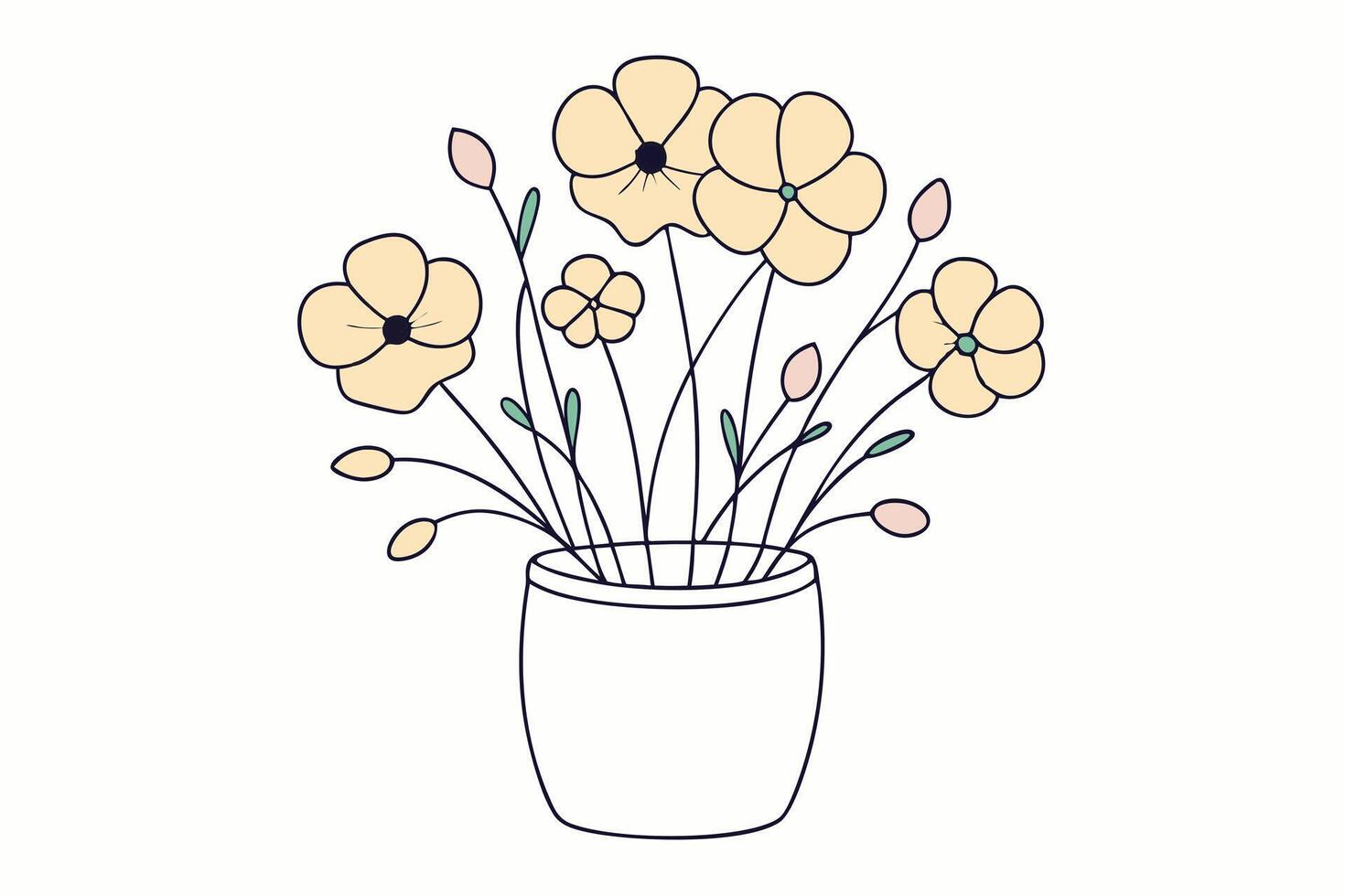 Charming Pastel Yellow Flowers in a Simple White Pot A Serene and Elegant Floral Illustration vector