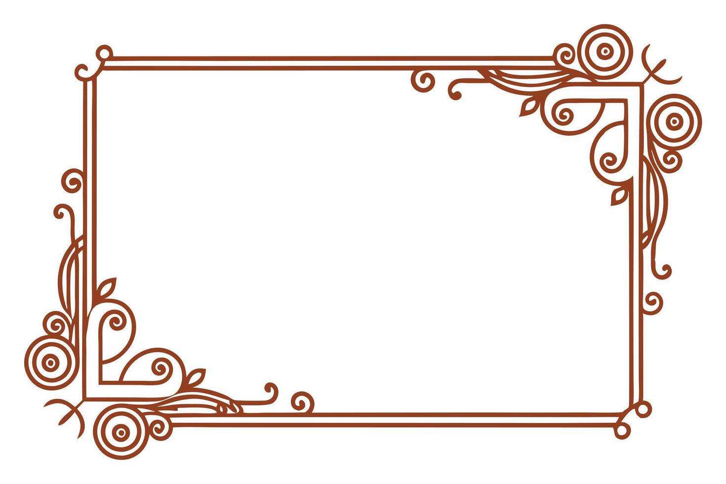 Elegant Brown Ornate Rectangular Frame with Flourishing Floral Design for Wedding Invitations, Certificates, or Elegant Announcements vector