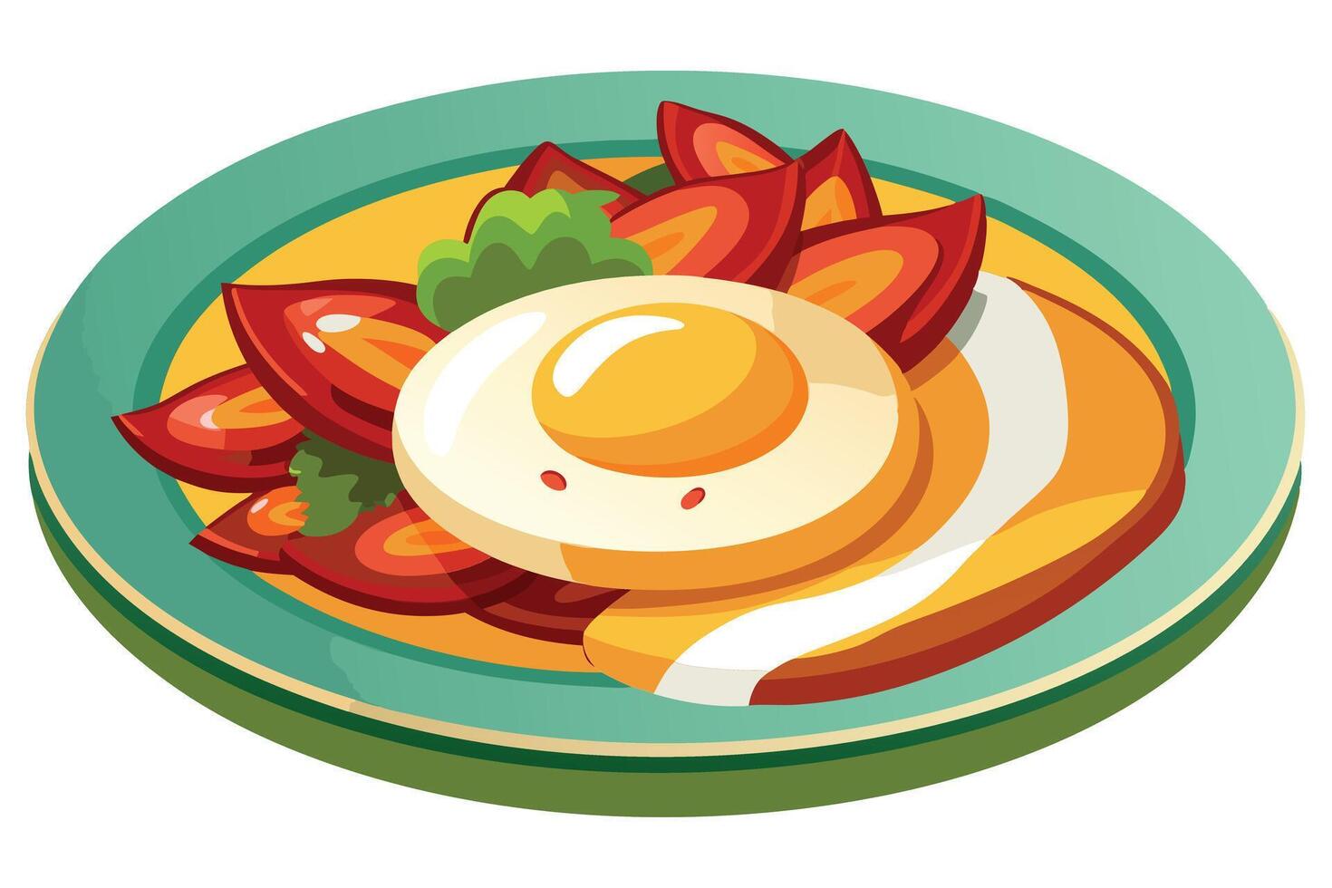 Delicious Sunny-Side Up Egg Breakfast Plate with Roasted Red Peppers and Greens, a Vibrant and Appetising Meal vector