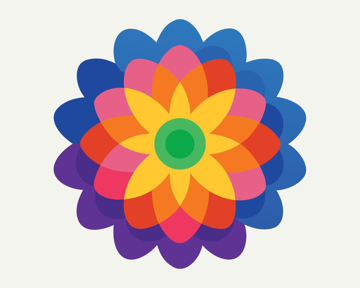 Vibrant Rainbow Flower Mandala Design, Joyful Colorful Floral Illustration on White Background - Professional digital artwork with vibrant colors and detailed composition vector