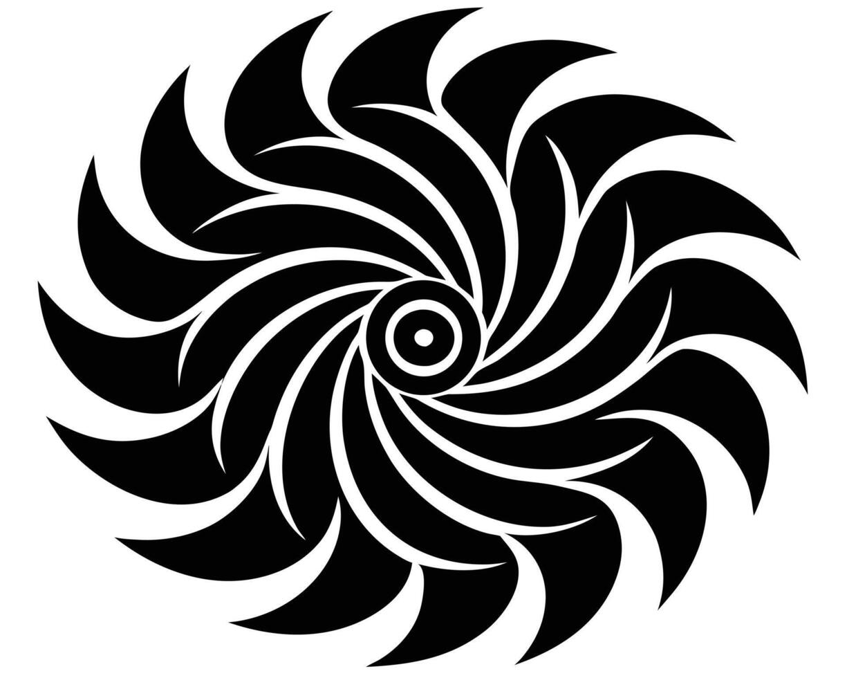 Dramatic Black and White Swirling Mandala Design, Intricate Circular Pattern, Mystical Tribal Art, Elegant Flourish, Symbolic Spiritual Icon vector