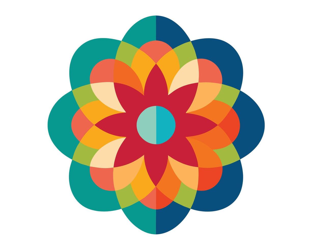 Vibrant Abstract Flower Mandala Design, Joyful Circular Pattern with Bold Colors on White Background - Professional digital artwork with vibrant colors and detailed composition vector