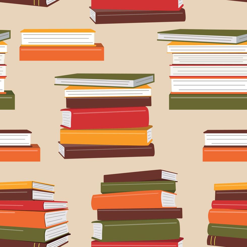 Seamless stack of books background. vector