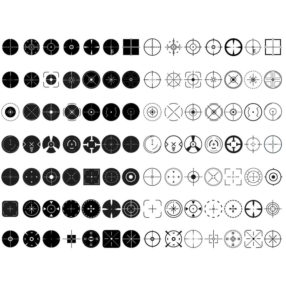 Set of crosshair icons in black and white colors. illustration. vector