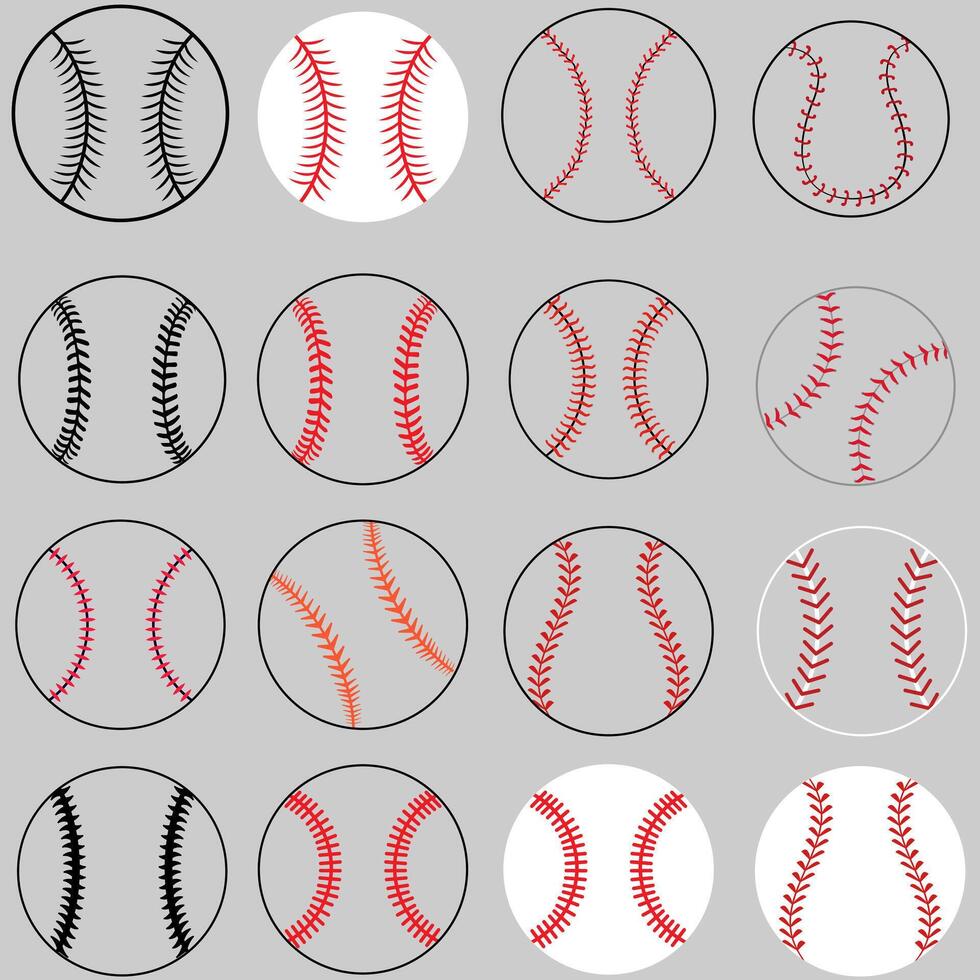 Baseball ball web icon set. Baseball illustration sign collection. Baseball stitches symbol or logo. vector