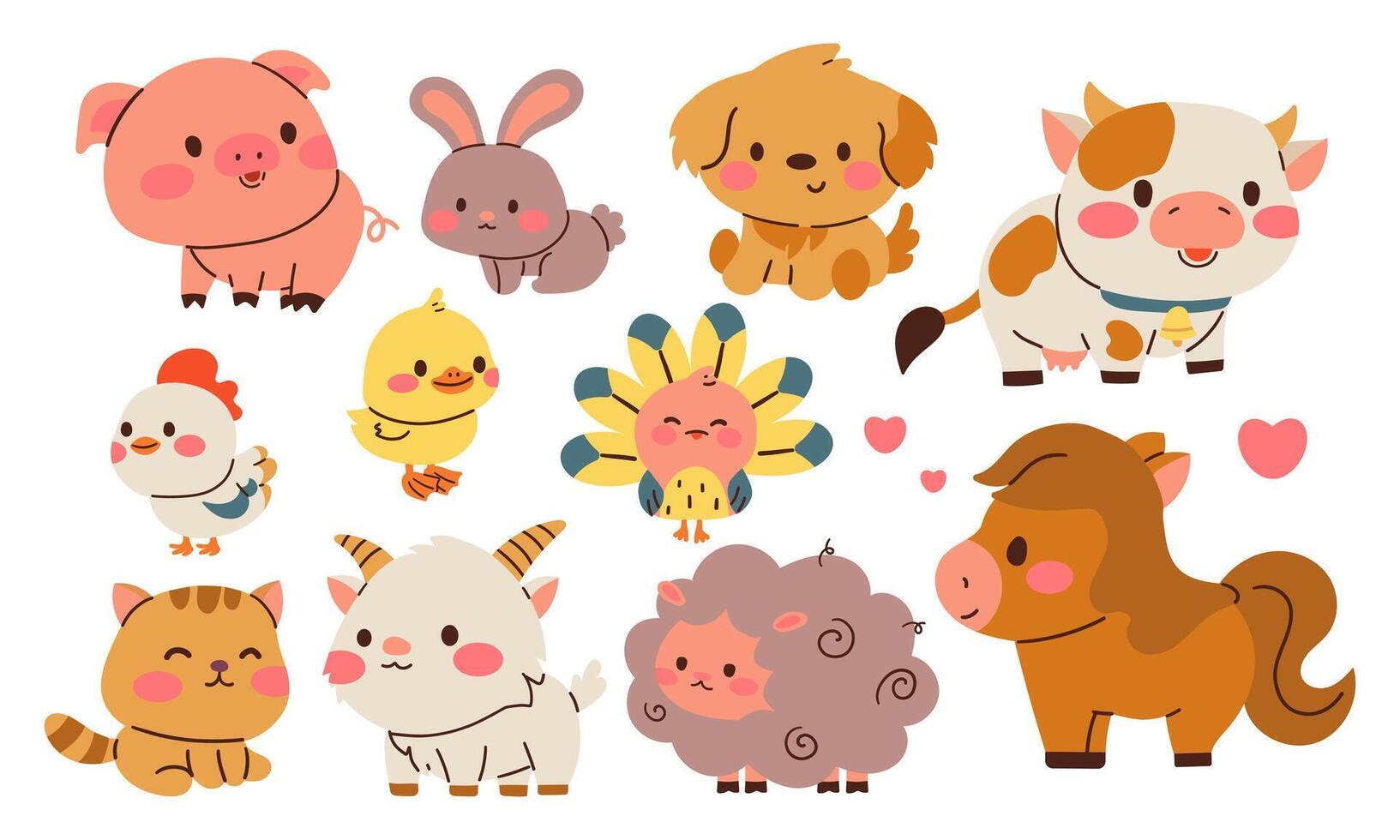 Cartoon farm animals collection illustration vector