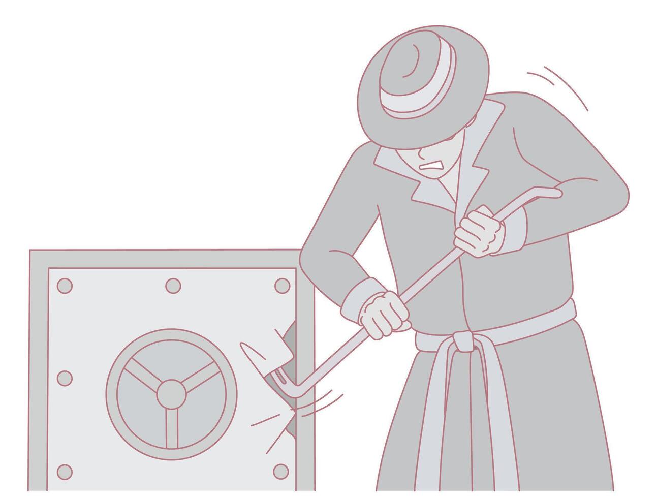 An Intruder is Attempting to Break into a Safe Using a Crowbar for Illicit Gain and Theft vector