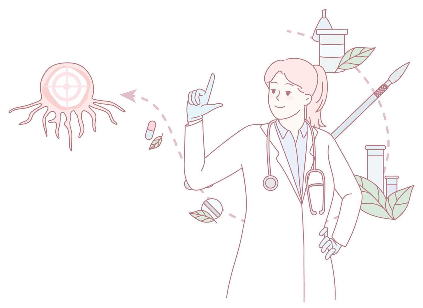 Doctor with medical tools and cancer illustration vector