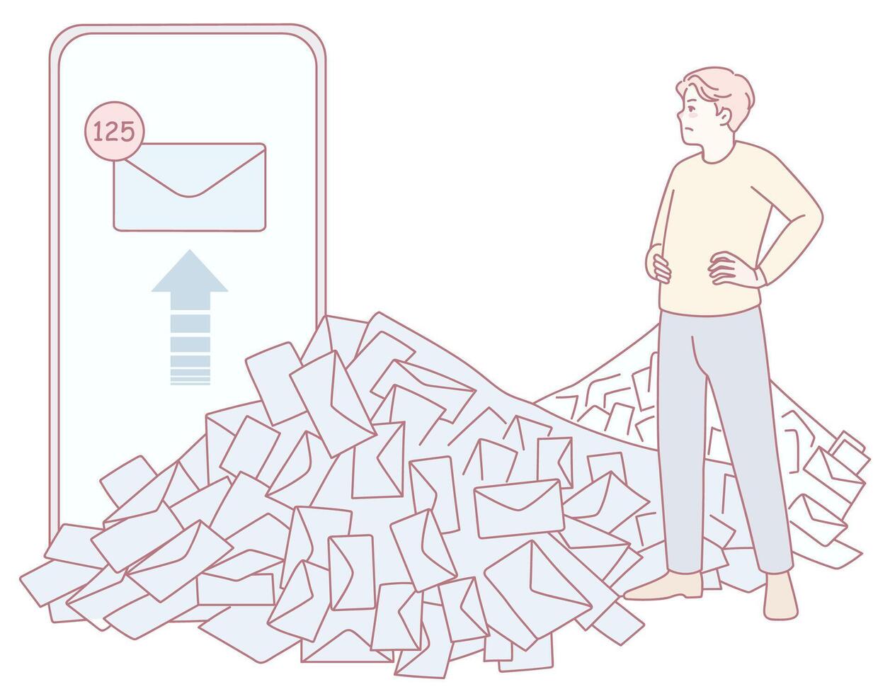 Person overwhelmed by a pile of emails vector