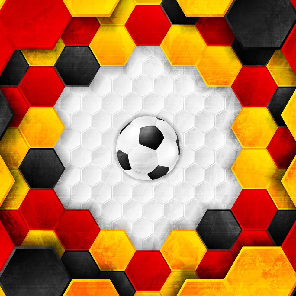 Football grunge polygonal background with soccer ball, German flag colors vector