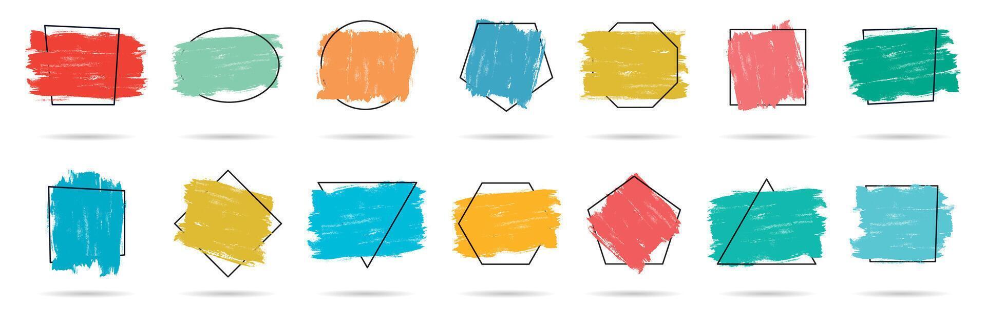 Colorful geometric shapes with brushstrokes vector
