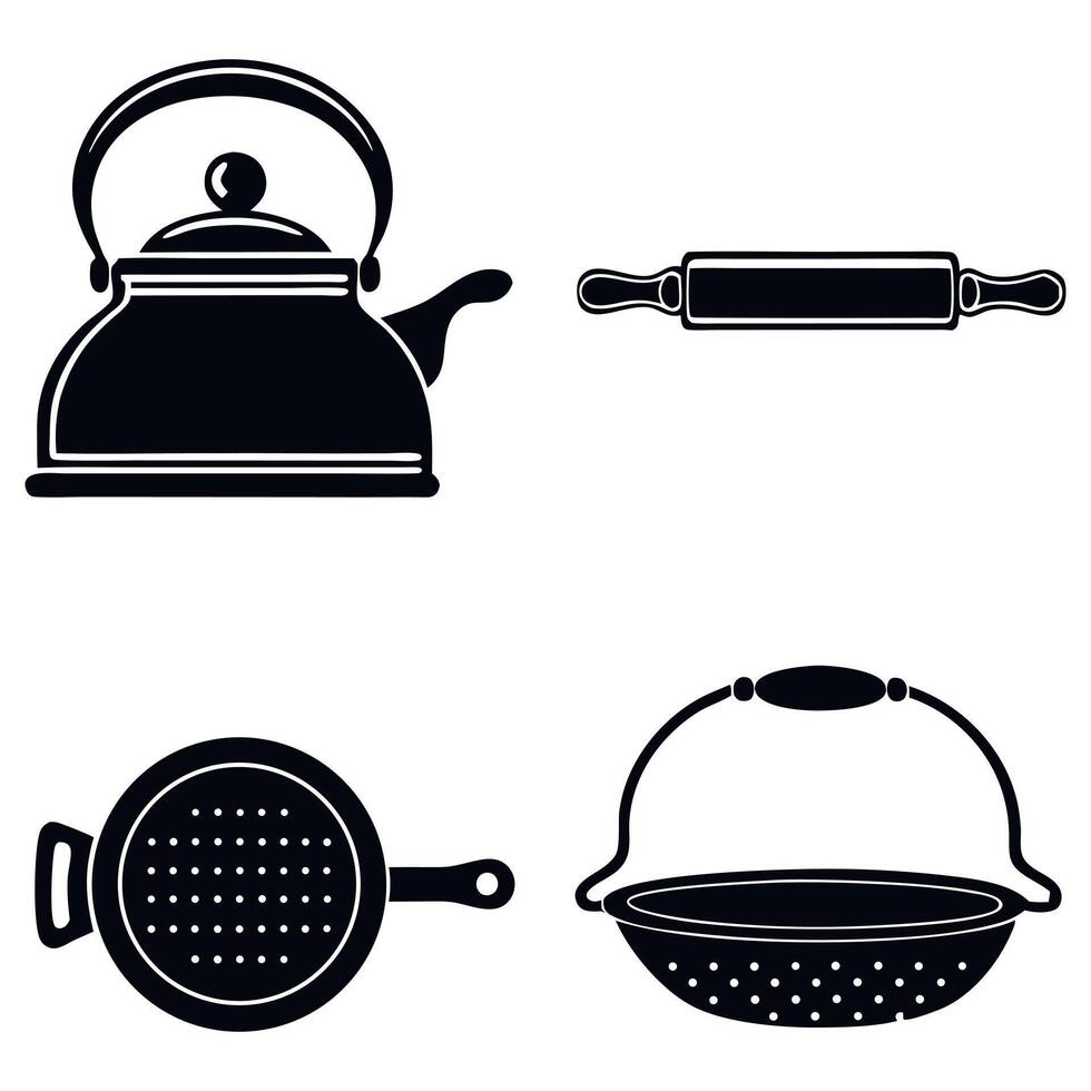 Kitchen Utensil Medley A Silhouette Compilation of Culinary Essentials for Home Cooking and Baking Adventures vector