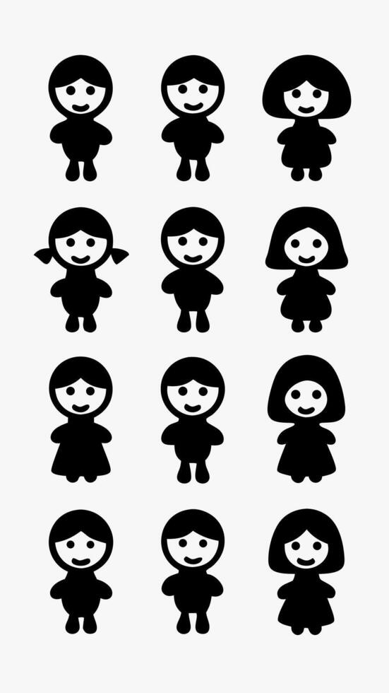 Children Silhouettes Graphic Bundle in Black Fill Style vector