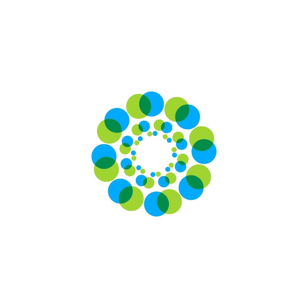 A circular logo with blue and green circles vector