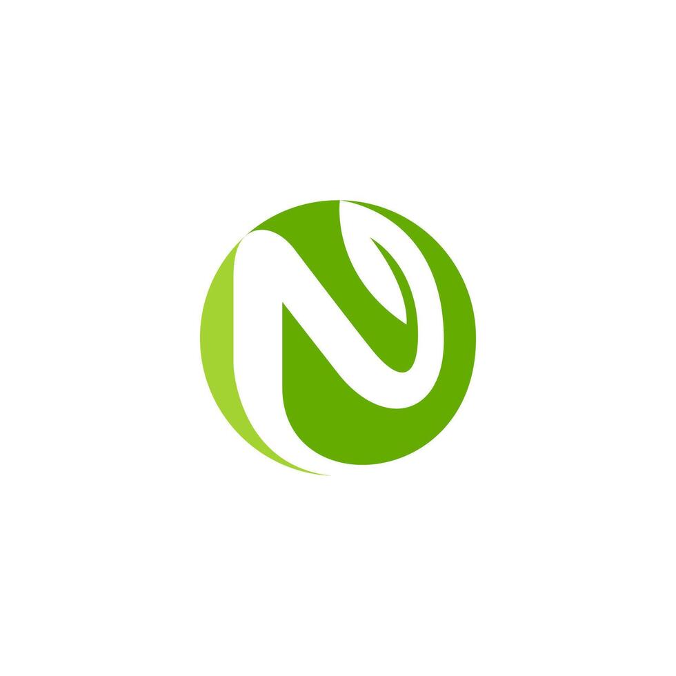 A green and white logo with a leaf on it vector