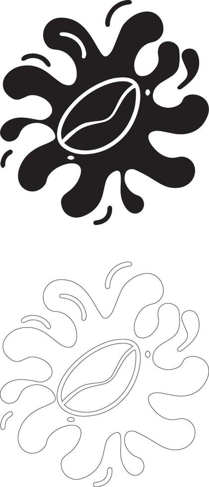 coffee day coffee bean splash icon set filled and outline silhouettes vector