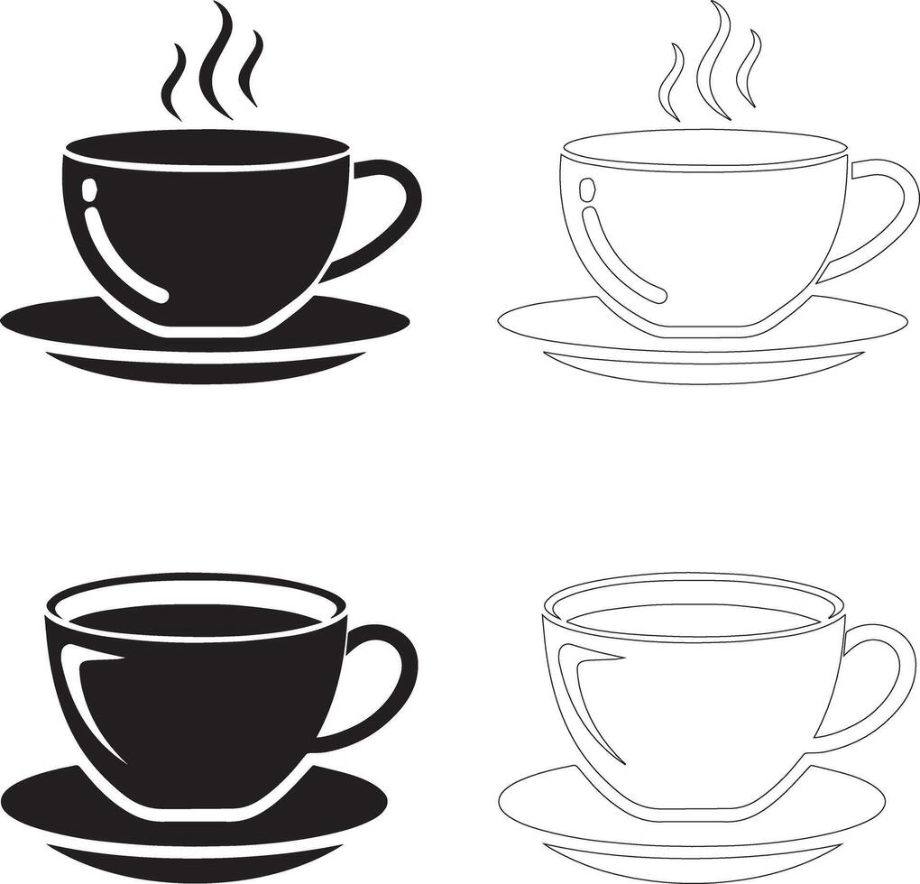 coffee day coffee cup icon set hot and cold silhouettes filled and outline vector
