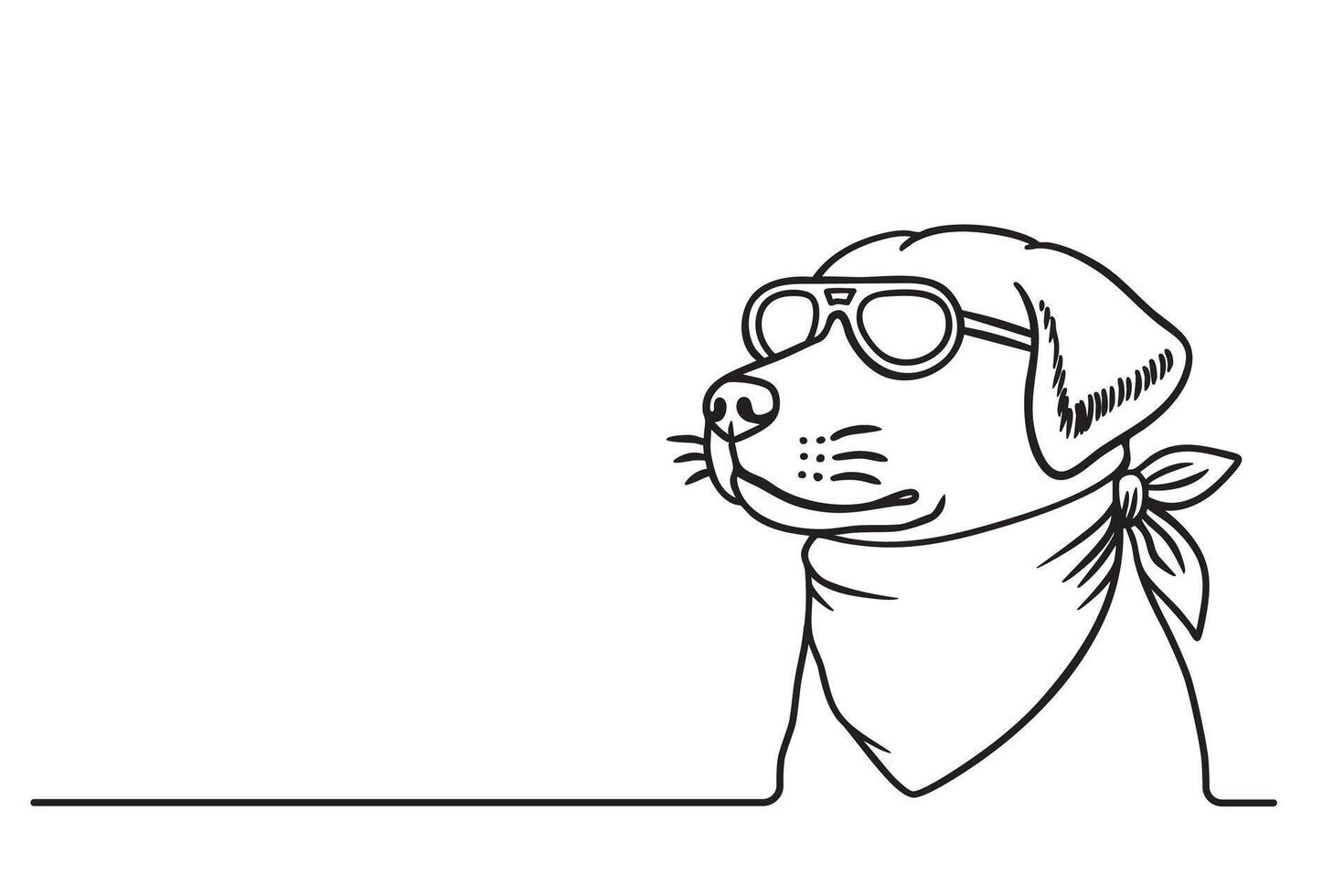 Continuous line drawing of cute dog wearing sunglasses and bandana. Simple minimalistic style vector