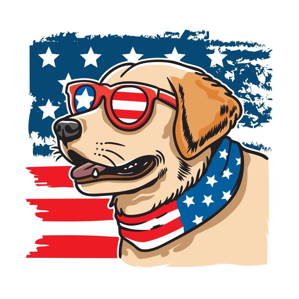 Dog wearing american flag sunglasses and bandana american backgroundfor the 4th of July patriotism symbol. vector