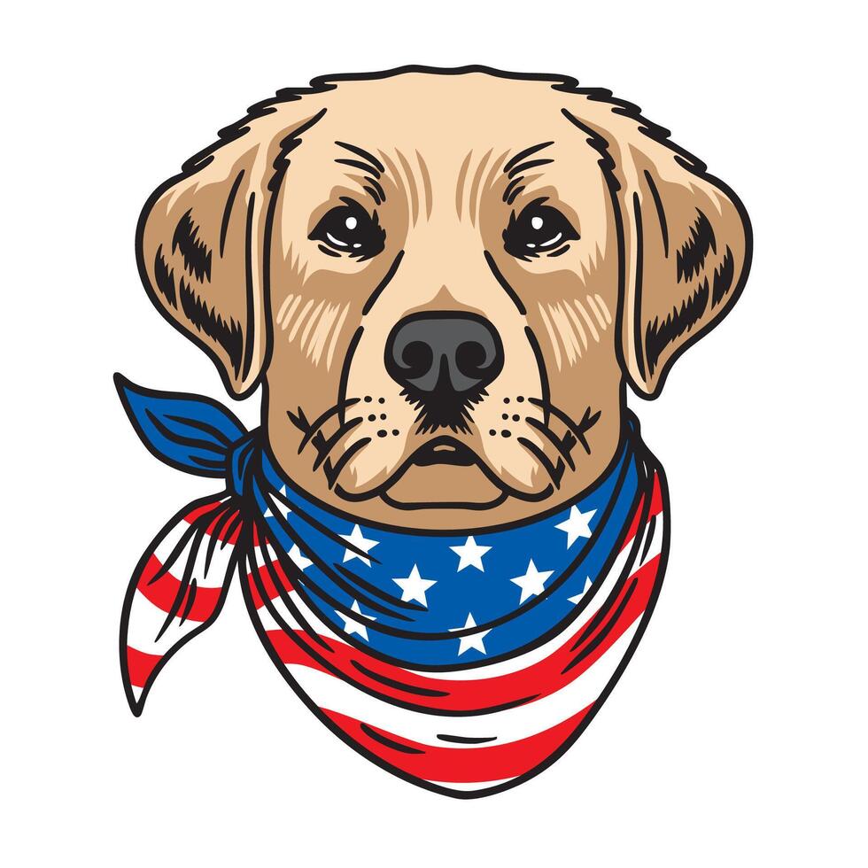Dog Labrador Retriever wearing american flag bandana illustration for the 4th of July patriotism symbol vector