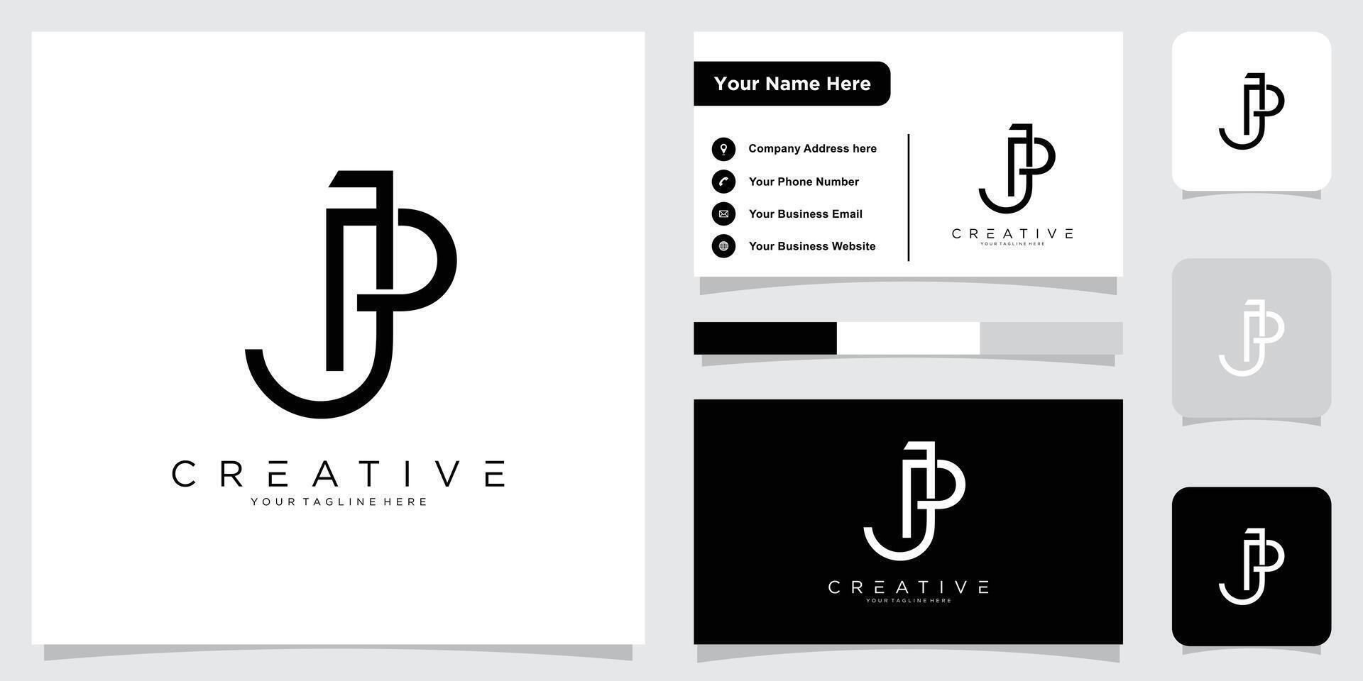Initial Letter JP or PJ logo design template with business card design. vector