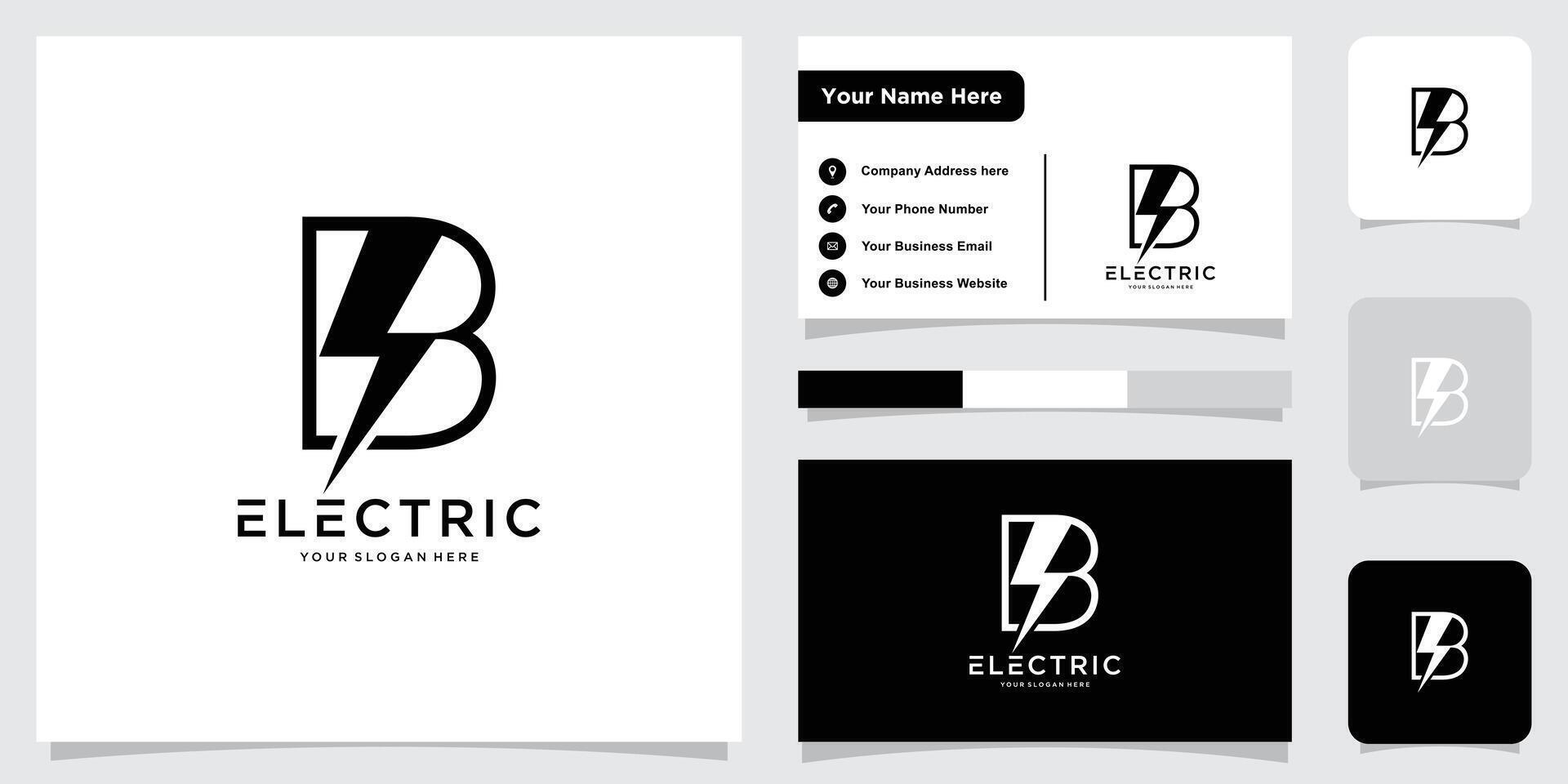 Letter B thunder logo design icon illustration with business card design vector