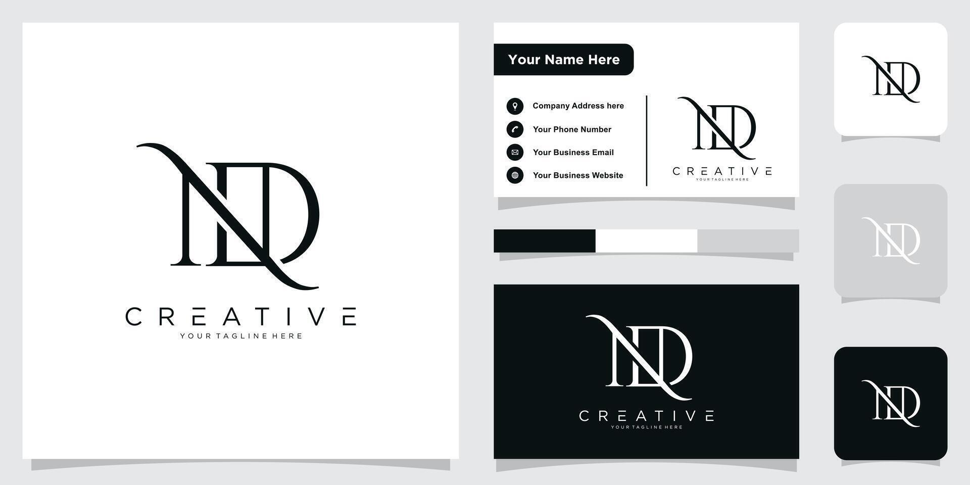 Initial Letter ND or DN logo design template with business card design vector
